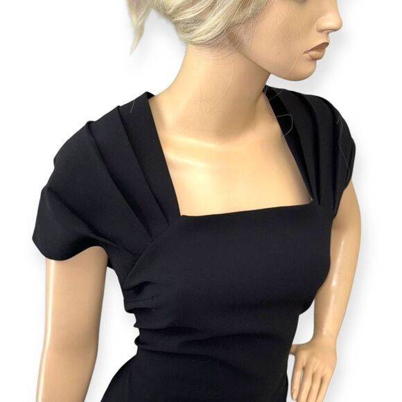 ALICE + OLIVIA Kiro Pleated Shoulder Sheath Dress in Black Size 14 - Picture 8 of 16